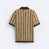 Strikket retro-poloskjorte med stripemønster
