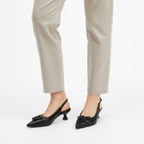 Slingback-sandaler med spiss tå i kunstskinn med sløyfe og lav hæl for dame