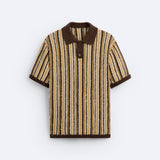 Strikket retro-poloskjorte med stripemønster