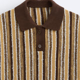 Strikket retro-poloskjorte med stripemønster