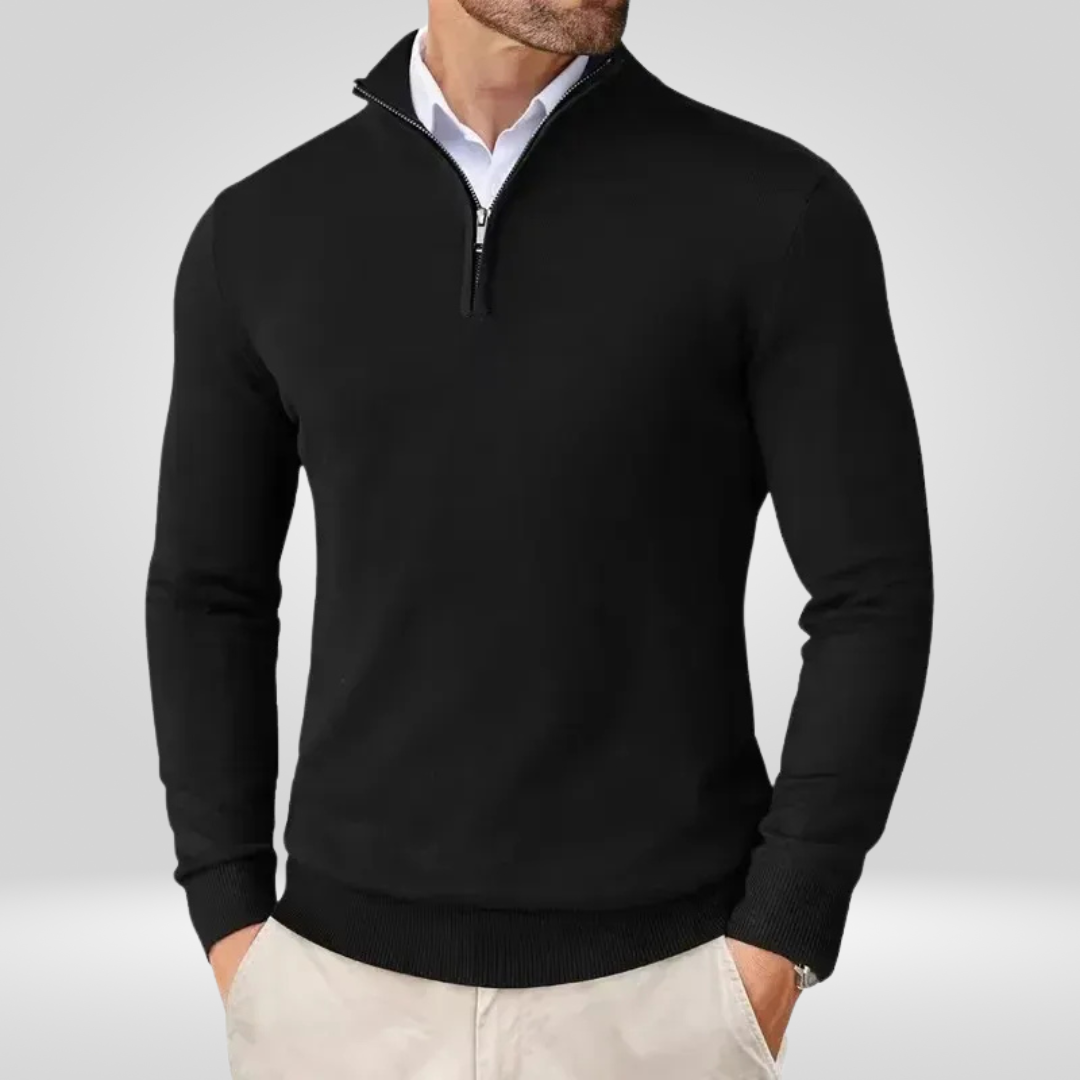 Herregenser med kvart glidelås – Sporty slim fit-genser med høy krage