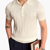 Jan – Poloskjorte i strikk med slim fit for herre, uformell business-stil med mønster i relieff