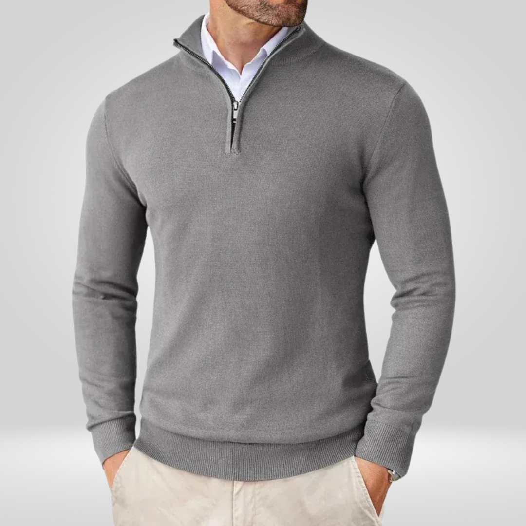 Herregenser med kvart glidelås – Sporty slim fit-genser med høy krage