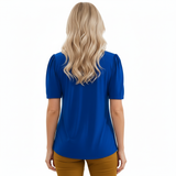 T-shirt med korte ermer for dame med rund hals utsvingt og plisserte detaljer