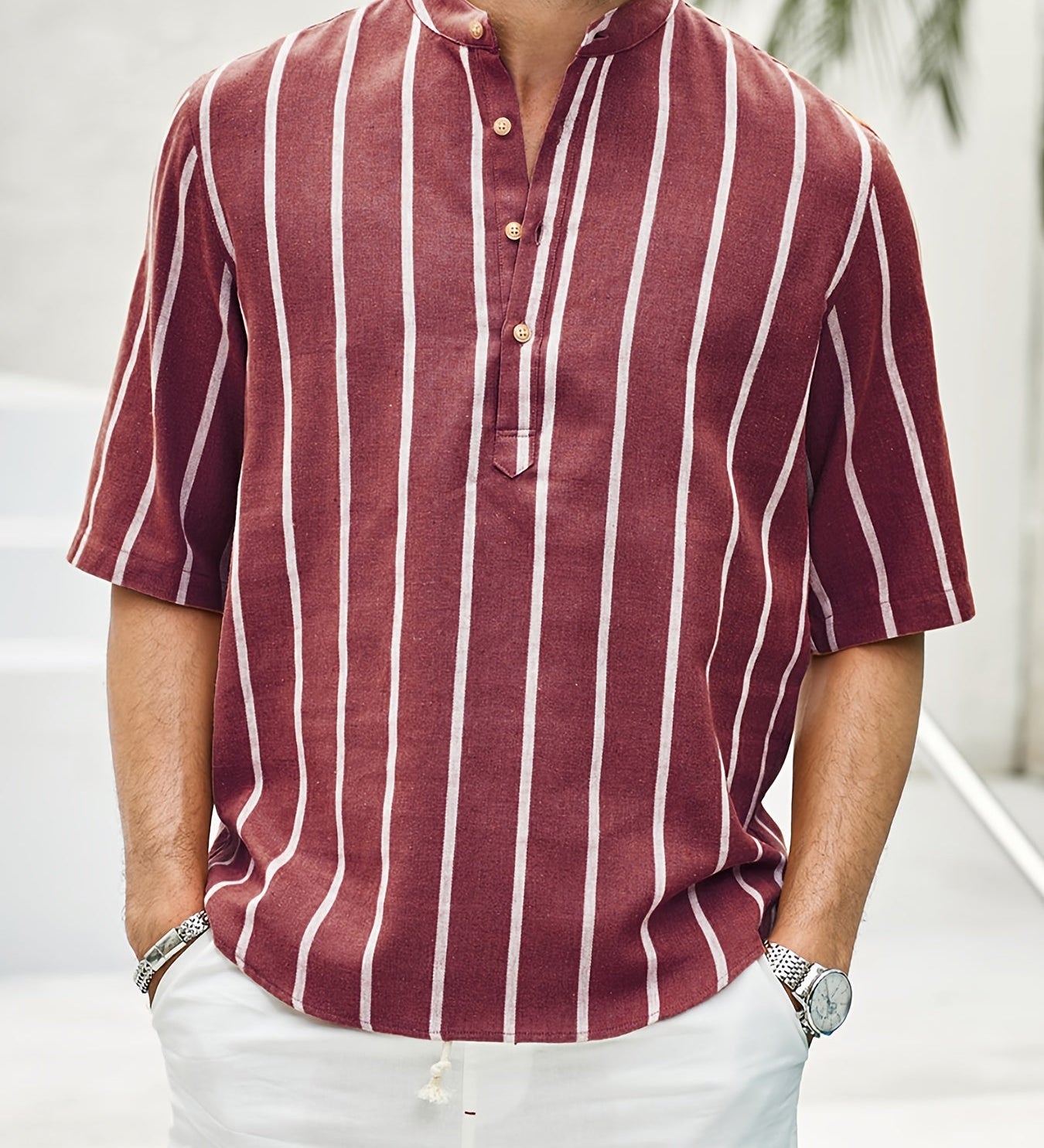 Samuel – Skjorte sommer med korte ermer Henley med stripemønster