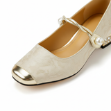 Pumps med firkantet tå og blokkhæl med strass og reim for dame