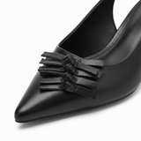 Slingback-sandaler med spiss tå i kunstskinn med sløyfe og lav hæl for dame