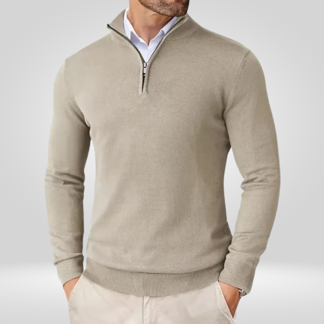 Herregenser med kvart glidelås – Sporty slim fit-genser med høy krage
