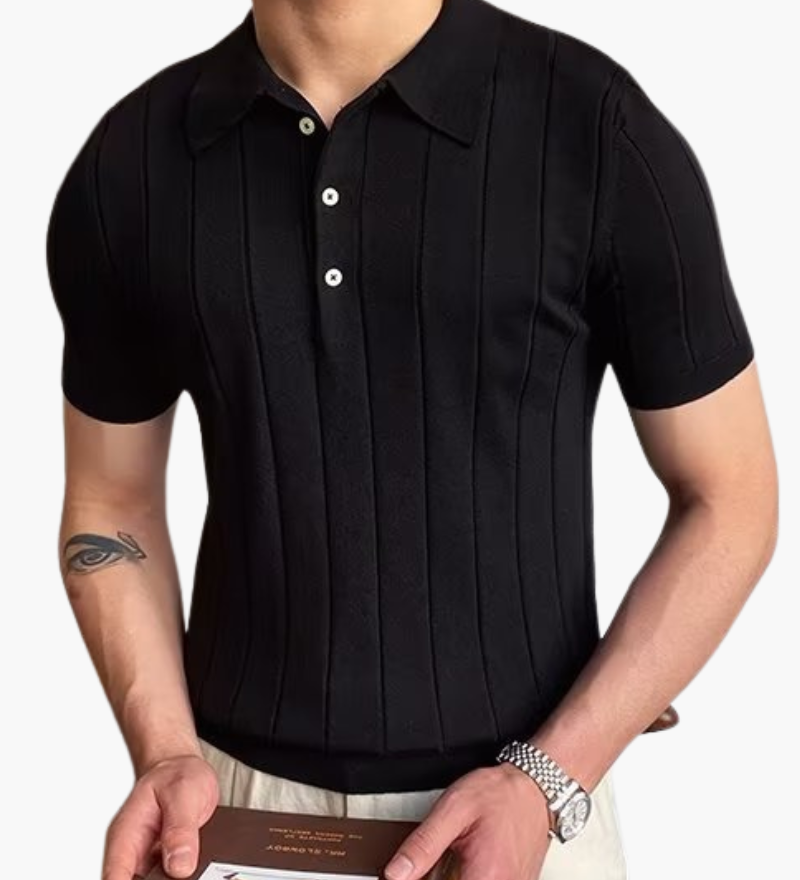 Jan – Poloskjorte i strikk med slim fit for herre, uformell business-stil med mønster i relieff