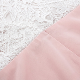 Lang aftenkjole ermeløs i blonde og chiffon med heklet bustier
