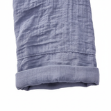 Damebluse med V-hals, knapper og 3/4-ermer i lin og bomull