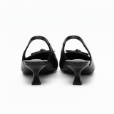 Slingback-sandaler med spiss tå i kunstskinn med sløyfe og lav hæl for dame
