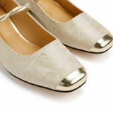 Pumps med firkantet tå og blokkhæl med strass og reim for dame