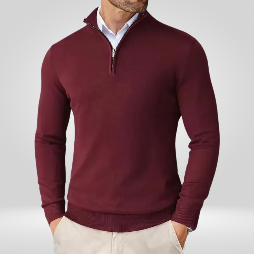 Herregenser med kvart glidelås – Sporty slim fit-genser med høy krage
