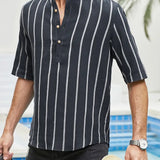 Samuel – Skjorte sommer med korte ermer Henley med stripemønster