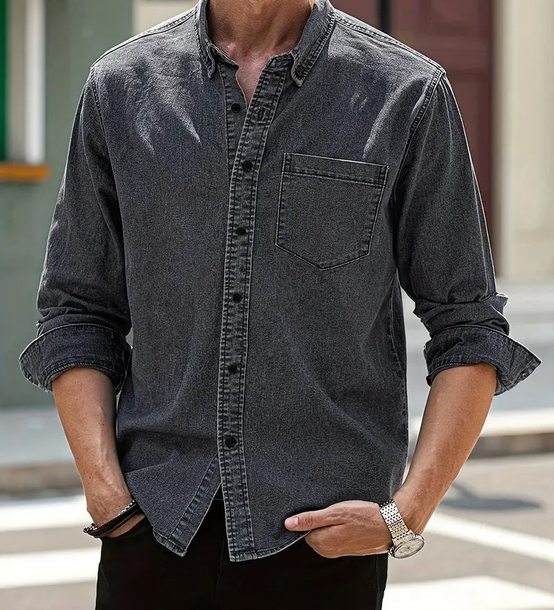 Daniel – Skjorte i denim med lange ermer avslappet med klassisk look