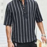 Samuel – Skjorte sommer med korte ermer Henley med stripemønster
