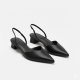 Slingback-pumps for dame med spiss tå og middels blokkhæl til kontoret