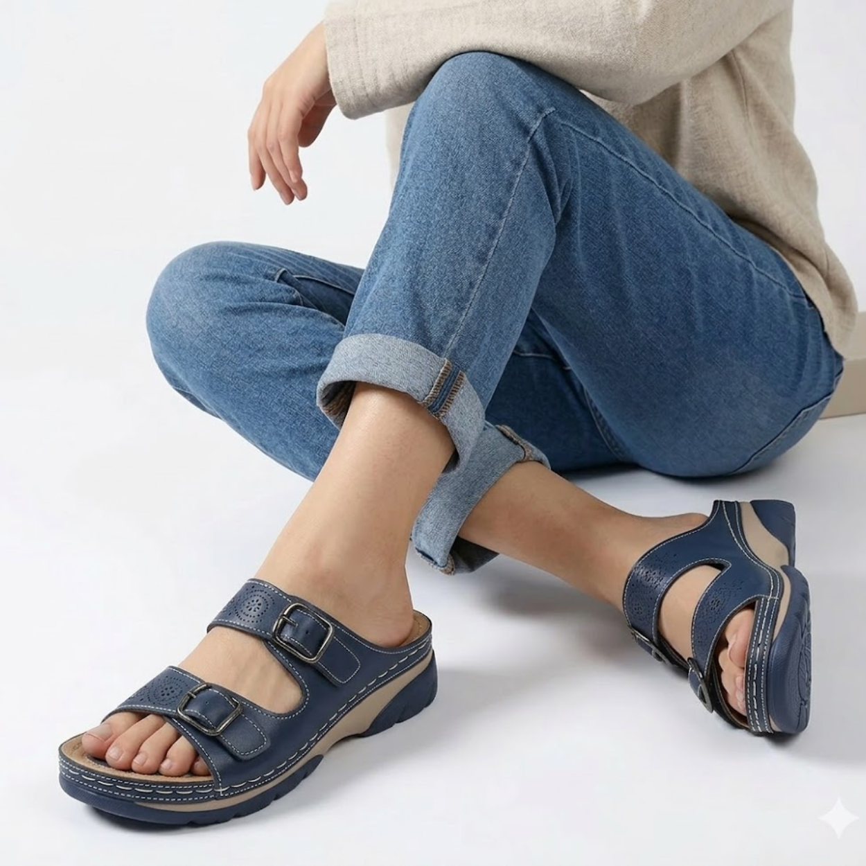 Sandaler med platå med dobbel spenne for dame