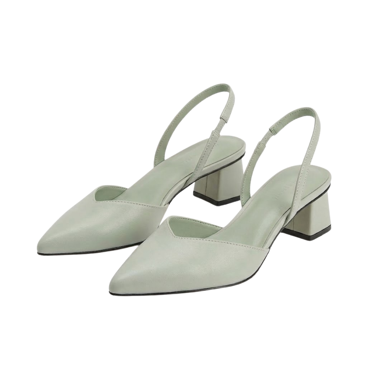 Slingback-pumps med spiss tå og lav firkantet hæl for dame