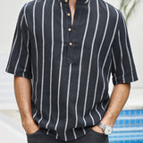 Samuel – Skjorte sommer med korte ermer Henley med stripemønster