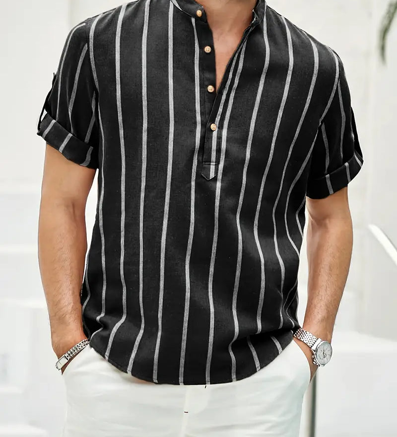 Samuel – Skjorte sommer med korte ermer Henley med stripemønster