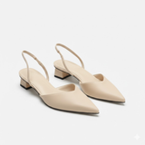 Slingback-pumps for dame med spiss tå og middels blokkhæl til kontoret