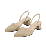 Slingback-pumps med spiss tå og lav firkantet hæl for dame
