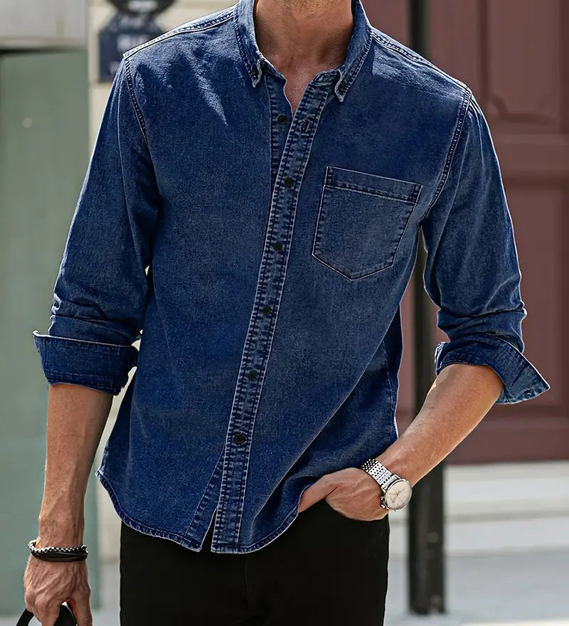 Daniel – Skjorte i denim med lange ermer avslappet med klassisk look