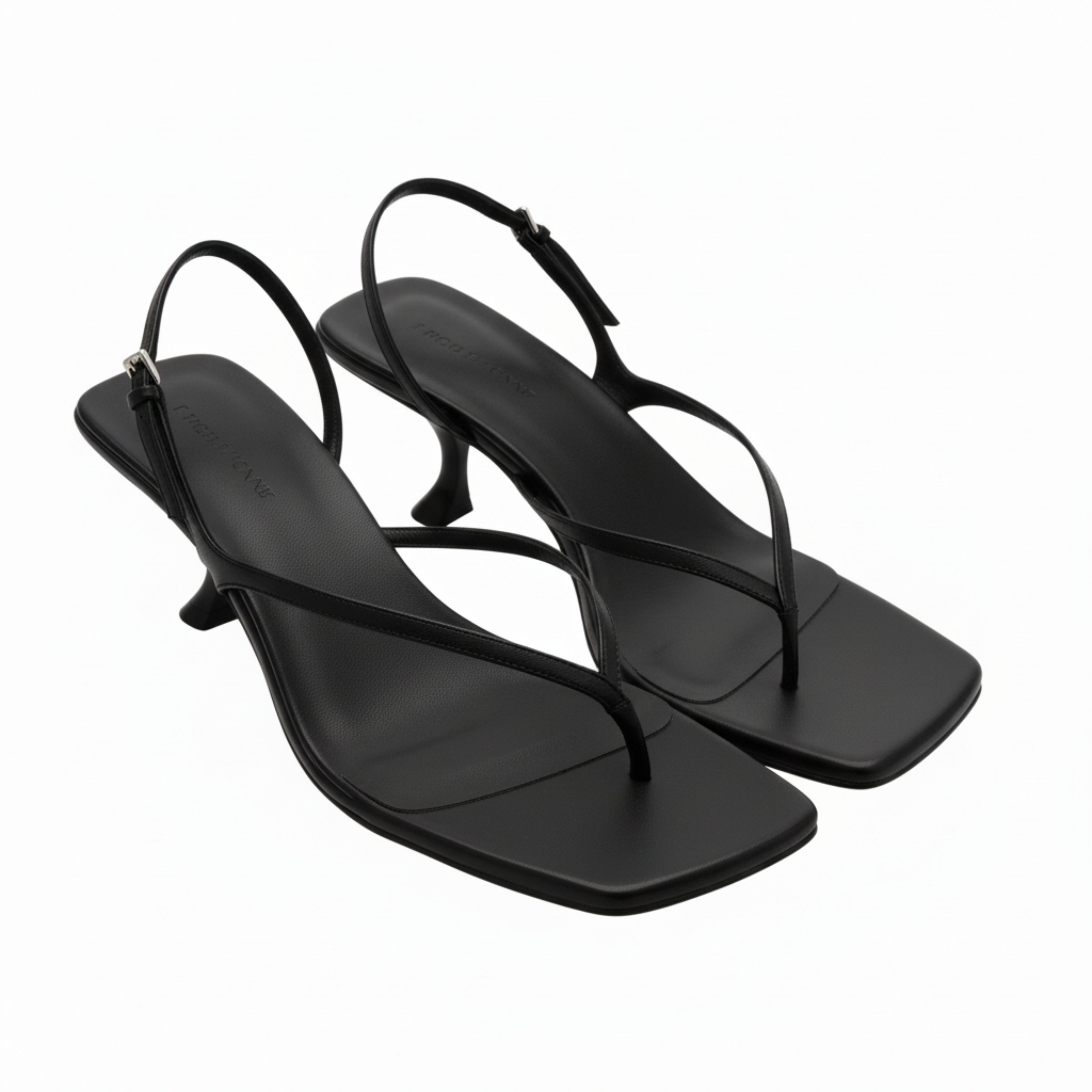 Sandaler med små hæler med reim bak og firkantet tå for dame