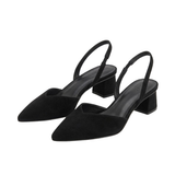 Slingback-pumps med spiss tå og lav firkantet hæl for dame