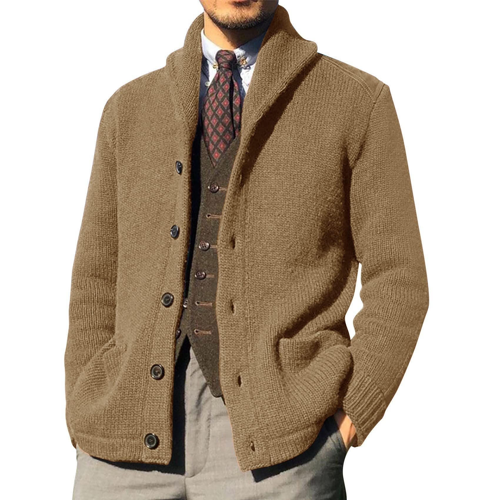 André Beaumont – Cardigan for herre i luksusstrikk med krage revers