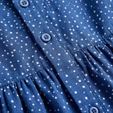 Sommerkjole halvlang med trykk med rund hals og korte ermer i polyester for dame