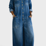 Sofia – Buksedress i denim med bare skuldre