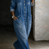 Sofia – Buksedress i denim med bare skuldre