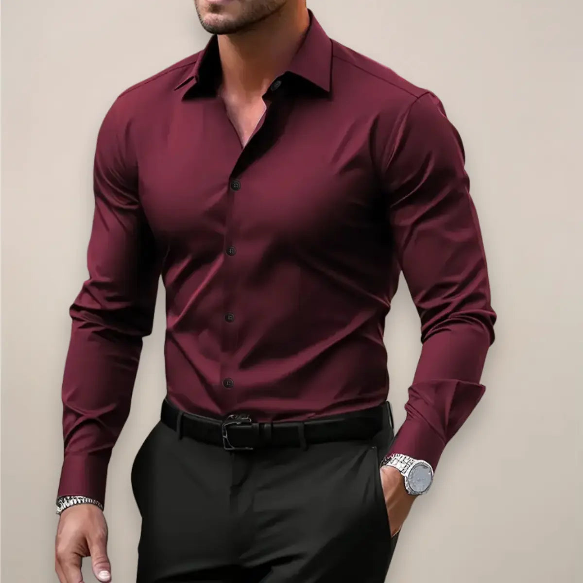 Elegant profesjonell slim fit-skjorte for herre med stretch