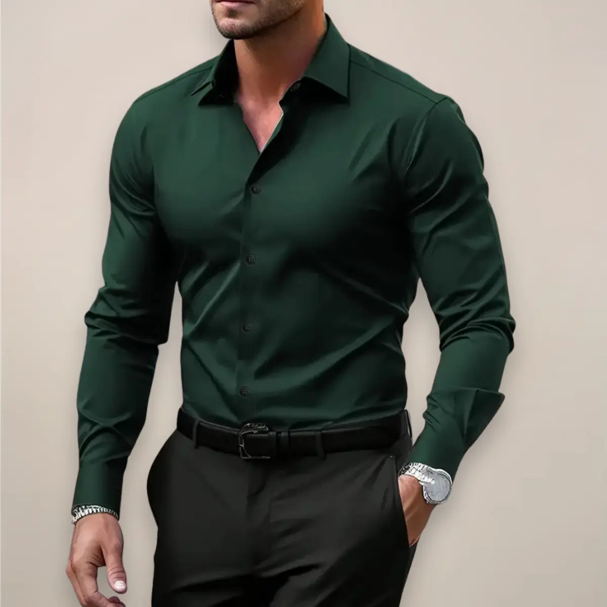 Elegant profesjonell slim fit-skjorte for herre med stretch