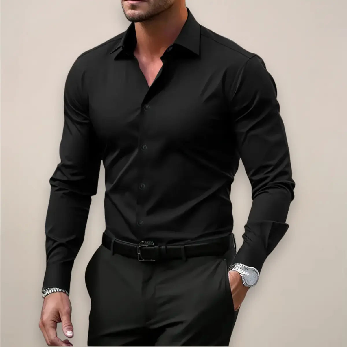 Elegant profesjonell slim fit-skjorte for herre med stretch