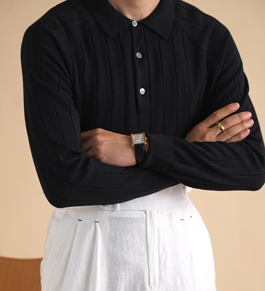 Jelle™ Elegant finstrikket poloskjorte for menn