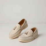 Beige mokkasin med frynser – Elegant og behagelig