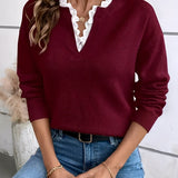 Celine – Chic strikkegenser med elegant blondekrage