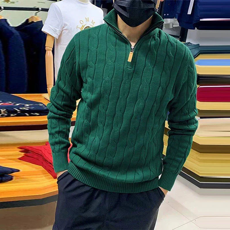 Rullekrage Heren Luxe - genser i jacquard strikket med glidelås