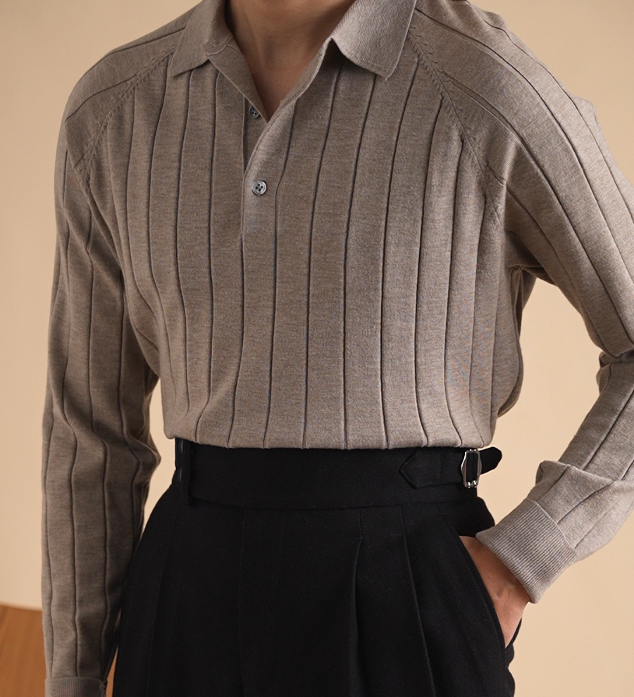 Jelle™ Elegant finstrikket poloskjorte for menn