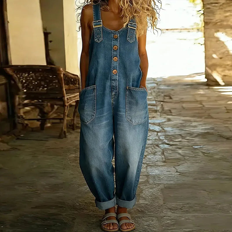 Maja – Buksedress i denim vintage myk med stropper justerbare