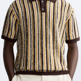 Strikket retro-poloskjorte med stripemønster