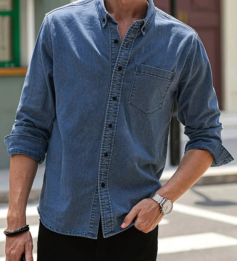 Daniel – Skjorte i denim med lange ermer avslappet med klassisk look