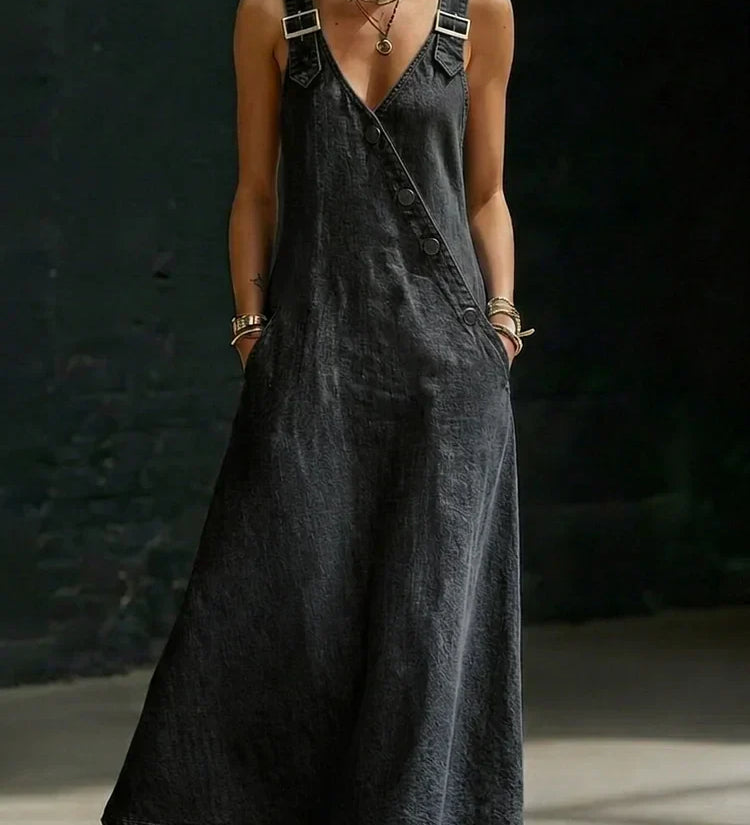 Vera – Longue denimkjole med knapper
