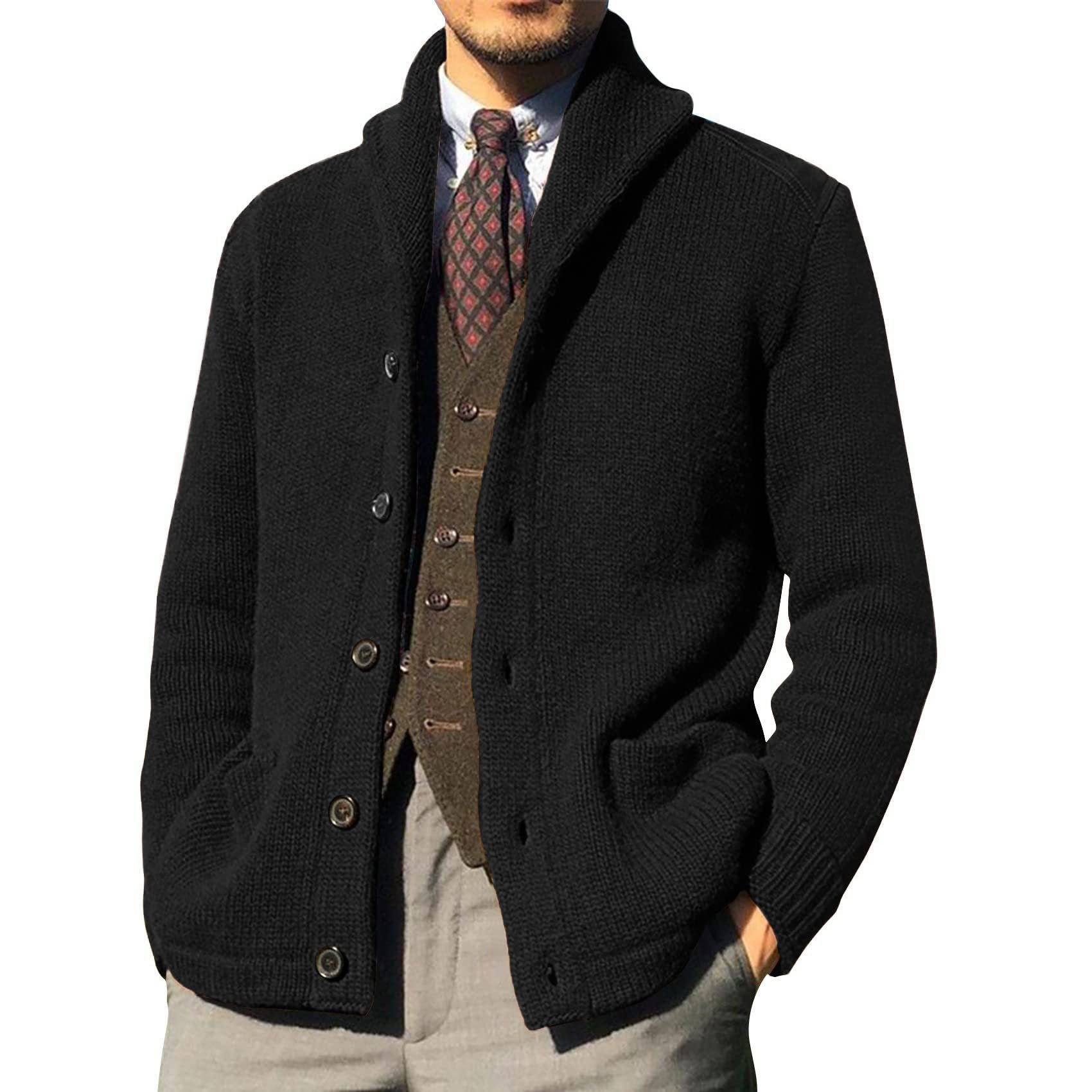 André Beaumont – Cardigan for herre i luksusstrikk med krage revers