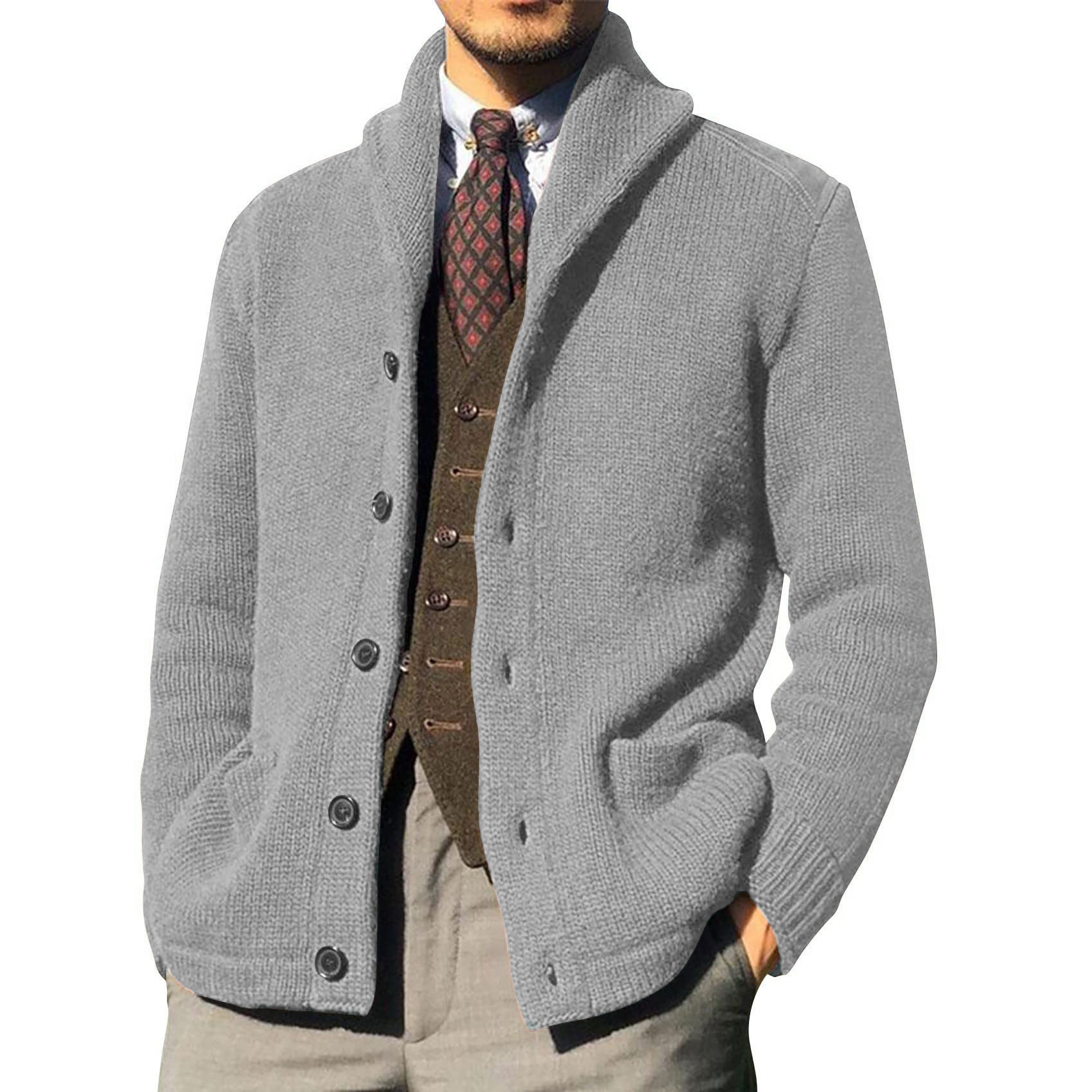 André Beaumont – Cardigan for herre i luksusstrikk med krage revers