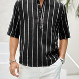 Samuel – Skjorte sommer med korte ermer Henley med stripemønster